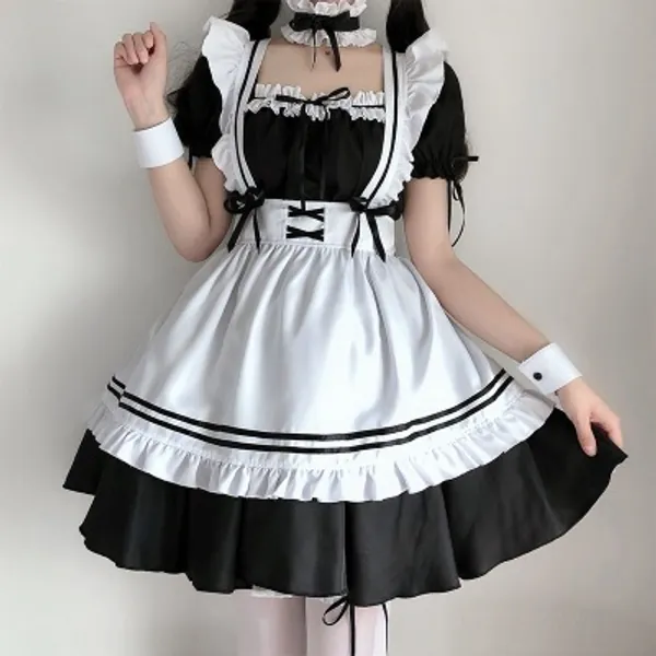 15.0US $ 59% OFF|2022 Black Cute Lolita Maid Costumes Girls Women Lovely Maid Cosplay Costume Animation Show Japanese Outfit Dress Clothes - Cosplay Costumes - AliExpress