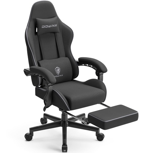 Dowinx Gaming Chair Fabric with Pocket Spring Cushion, Massage Game Chair Cloth with Headrest, Ergonomic Computer Chair with Footrest 290LBS, Black - Black
