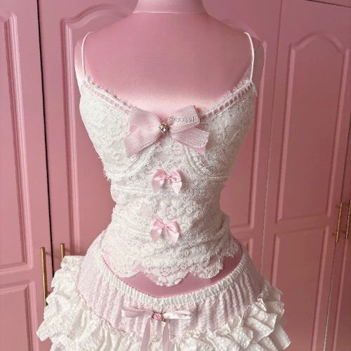 Angel's Serenade Bow Lace Cami Top (White) | One size