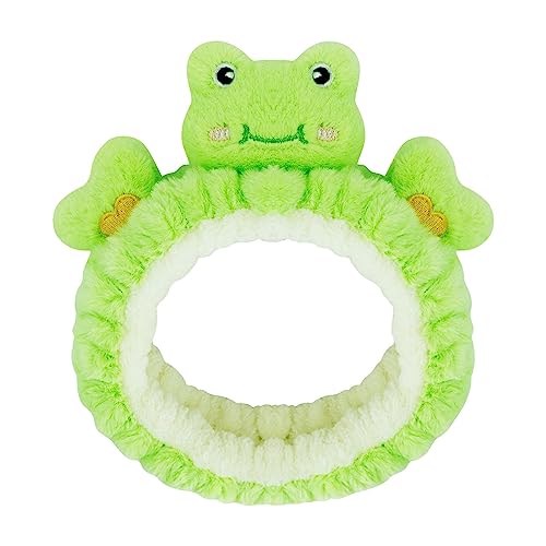 Kawaii Spa Headband for Washing Face, Cute Green Frog Headband for Make Up, Washing, Party, Soft Headband for Woman Girls - Green