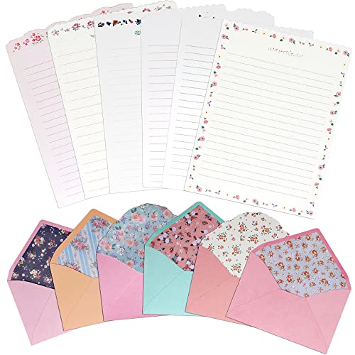 KSIWRE Stationary Paper and Envelopes Set, 24 PCS Writing Stationery Paper with 12 PCS Envelopes, Warm Floral Themed Envelope and Stationery Design for Invitations Gift Decorations Holiday Party