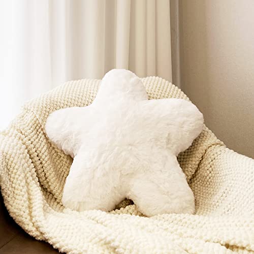 Star Pillow, Fluffy Faux Rabbit Fur Room Decor, 15x15 Inches Pillow - White