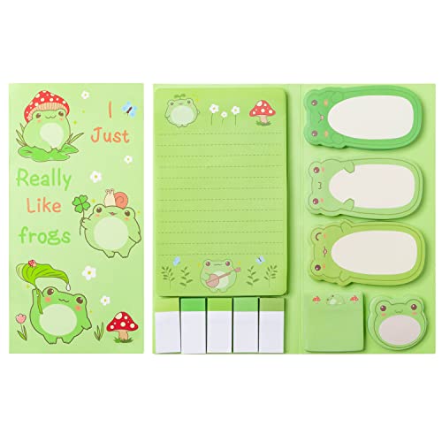 Xqumoi I Just Really Like Frogs Sticky Notes Set, 550 Sheets, Cute Cartoon Frogs Self-Stick Notes Pads Animal Divider Tabs Bundle Writing Memo Pads Page Marker School Office Supplies Small Gift - Frog