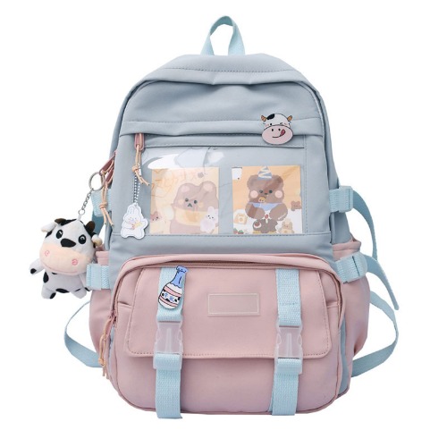 Eagerrich Kawaii Backpack with Cute Pin Accessories Plush Pendant Kawaii School Backpack Cute Aesthetic Backpack - Pink-4