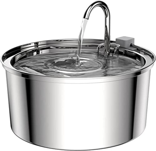 TOMXCUTE 3,2L Trinkbrunnen für Katze, Katzenbrunnen aus Edelstahl, Katzentrinkbrunnen Wasserfall für Katze Kleinhunde, Wasserhahn-Design, Spülmaschinenfest, mit 1 Schwamm und 3 Kohlefilter - A- Katzenbrunnen Edelstahl