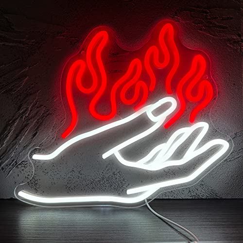 Manimo Hand Hold Fire Neon Schild, Fire Hand LED-Schild, Neonschild für Wanddekoration, personalisiertes individuelles Neonschild, USB-betrieben für Schlafzimmer, Geburtstag, Geschenke (35.8x30 cm) - Hand Hold Fire