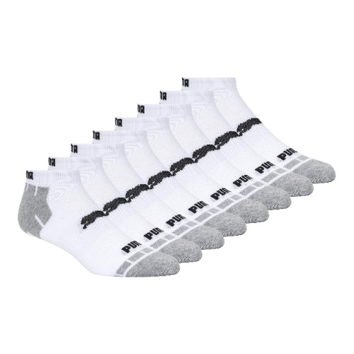 PUMA mens 8 Pack Low Cut Socks - 10-13 White/Grey