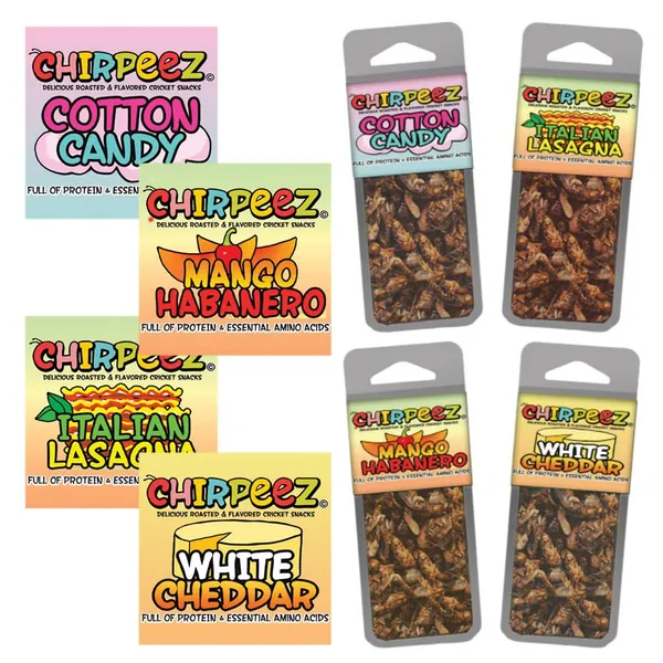 Chirpeez Flavored Edible Crickets - 4 Flavors Pack - Crickets you can eat - Farm raised for human consumption - 