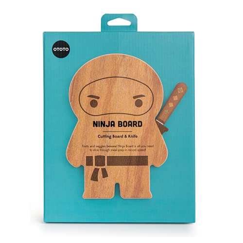 NEW!! Cutting Board & Knife Set by OTOTO - Wooden Cutting Boards for Kitchen - Housewarming Gift, Small Cutting Board Wood, Funny Kitchen Gadgets, Cooking Gifts (Ninja) - Ninja