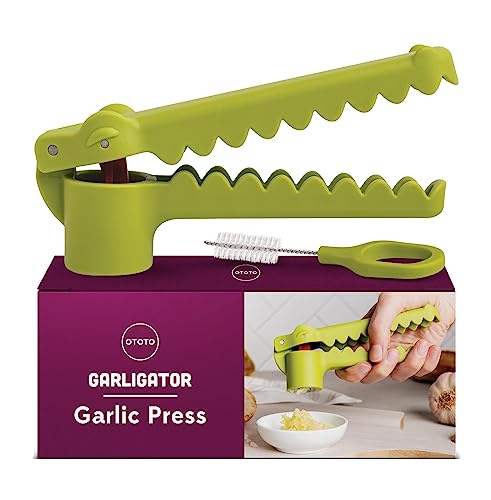 NEW!!! Garligator Garlic Press by OTOTO - Garlic Mincer Tool - Funny Gifts - Alligator Garlic Press - Garlic Crusher Press with Ergonomic Handle - Ototo Design Cute Kitchen Gadgets Kitchen Accessories - Green