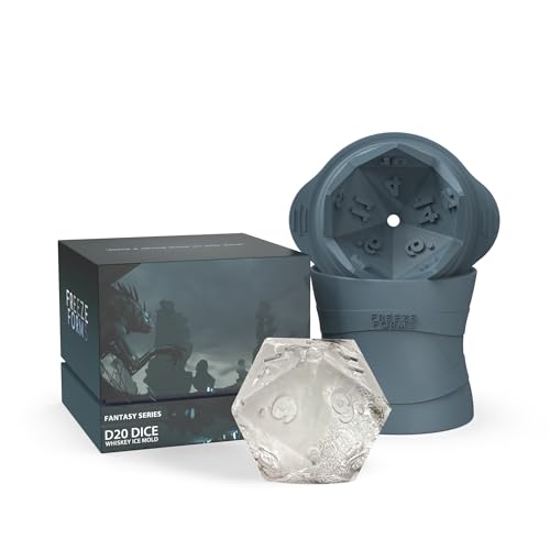 FREEZE FORMS D20 Dice Shaped DND Fantasy Whisky Ice Cube Mold - Level Up Your Drinks, Gray - D20 Mold