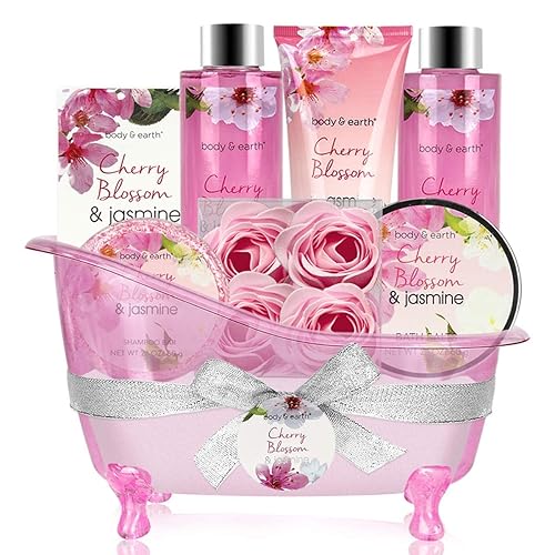 Gift Baskets for Women Body & Earth Bath and Body Gift Set for Her, Cherry Blossom & Jasmine Spa Gifts for Women Bath Gift for Her, Regalos Para Mujer - Cherry Blossom