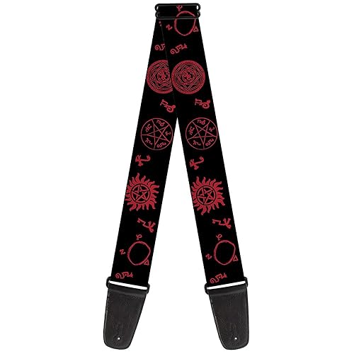 Buckle-Down Guitar Strap - Supernatural Symbols Scattered Black/Red - 2" Wide - 29-54" Length