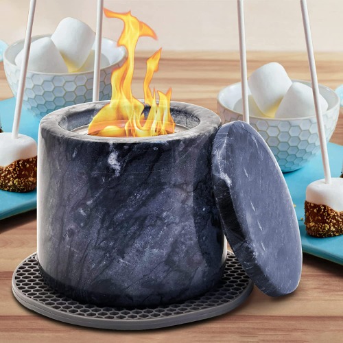 Royxen Tabletop Fire Pit with Lid Natural Marble Rubbing Alcohol Fireplace with Silicon Mat for Indoor Outdoor Fire Bowl, Gray Marble - Model D (Marble)