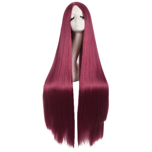 MapofBeauty 40 Inch/ 100 cm Carve Long Straight Cosplay Wig Anime Costume Party Wig (Blood Red) - Blood Red