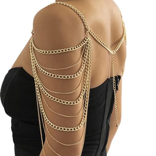 Missgrace Bride Women Shiny Statement Tassel Body Chain Jewelry Shawl Silver Gold Dainty Body Jewelry Layered Shoulder Chain Wedding Party Nightclub Body Accessories Jewelry for Women Bride - Gold