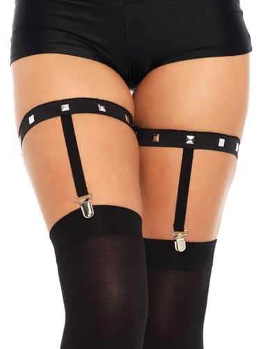 Leg Avenue Women's Elastic Thigh High Garter Suspenders - Black Studded Elastic