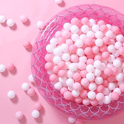 GOGOSO Ball Pit Balls 100 PCS for Toddles, Kids Plastic Balls for Ball Pit, Pool, Pink Party Accessories, Birthday Decoration, Crush Proof and Durable with Storage Bag - Pink+light Pink+white - 100 balls