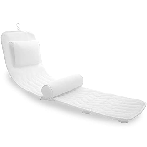 AEROiVi Full Body Bath Pillow with Lumbar Pillow Bathtub Cushion with 14 Suction Cups 3D Air Mesh Fit Any Tub Luxury Bathroom Accessories - 50 inch