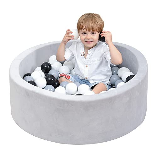 Zinvoda Foam Ball Pit, Kiddie Memory Ball Pits for Toddlers Kids Babies Ball Playpen Soft Round Ball Pit 35.4” x 11.8” Ideal Gift for Baby, Balls not Included (Grey) - gray