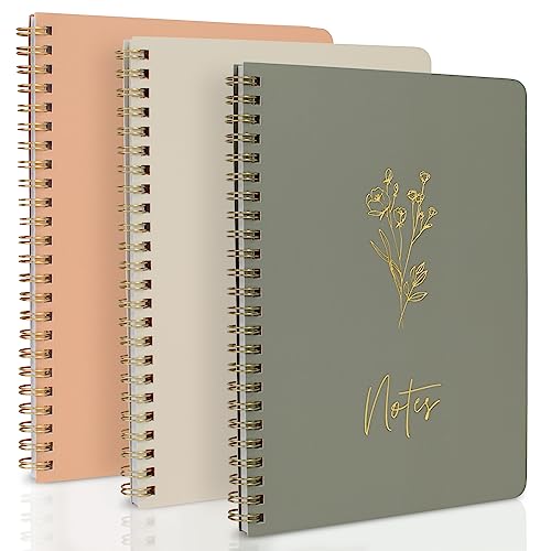 ZICOTO Aesthetic Spiral Notebook Set of 3 For Women - Cute College Ruled 8x6 Journal/Notebook with Large Pockets And Lined Pages - Perfect Supplies to Stay Organized at Work or School - Sage-beige-pink