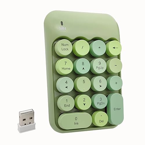 Seaciyan Wireless Number Pad, Ergonomic Cute Colorful Retro Mini Portable Numeric Keypad, 2.4G Cordless External Keyboard for Computer, Laptop (Green) - Green