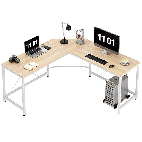 soges 59x 59inches Large L-Shaped Desk Computer Desk with Mainframe Multifunctional Computer Corner Desk Table Workstation,White Oak ZJ02-MO-NN-CA - White Maple - 59in x59in