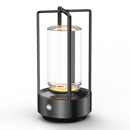 SCOPOW Portable Crystal Lantern Table Lamp for Indoor/Outdoor ,Rechargeable Cordless LED Lamp, 3-Colour Infinitely Dimming Battery Powered Small Desk Lamp, Restaurant/Coffee/Camping - Crystal