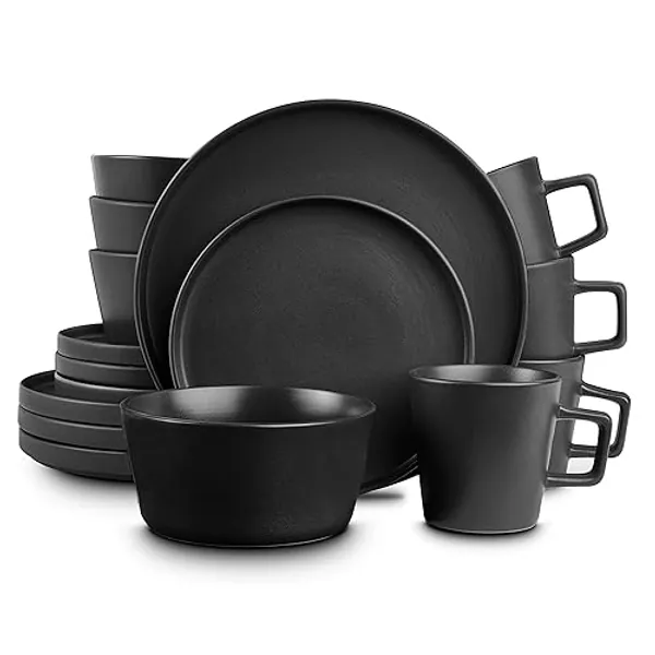 Stone Lain Coupe Dinnerware Set, Service For 4, Black Matte - Dinnerware Set - Service For 4 - Matte Black