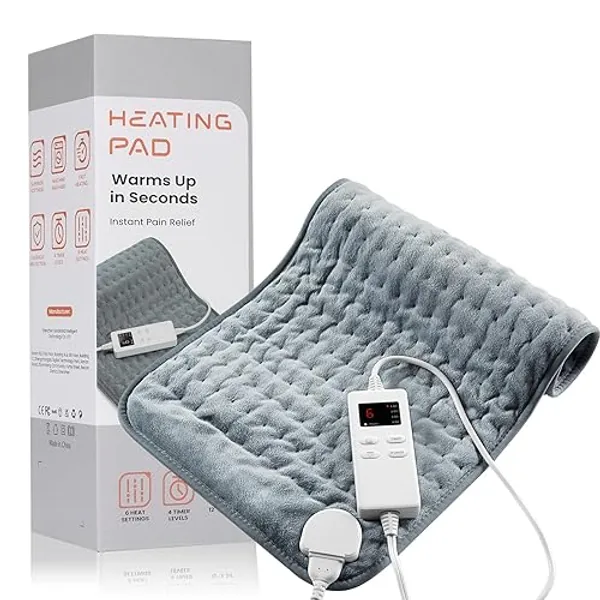 Heating Pad for Back Pain Relief & Cramps, KOT Heating Pads with Auto Shut Off Large, 6 Heat Settings Electric Heated Pad, Gifts for Women, Gifts for Men, 12" x 24" - Gray-12x24 Inch