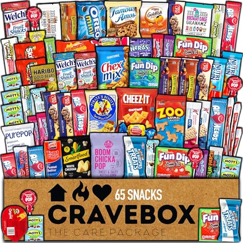 CRAVEBOX Snack Box (65 Count) Spring Finals Variety Pack Care Package Gift Basket Adult Kid Guy Girl Women Men Birthday College Student Office School