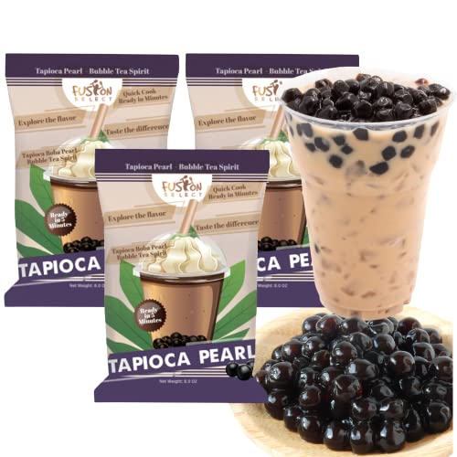 Fusion Select Tapioca Pearl - Brown Sugar Flavor Quick Cook Tapioca, DIY Boba for Boba Tea Ready in 5 Minutes, Boba pearls, Bubble Tea Pearl s, Milk Tea Toppings (3 Packs) - 3 Packs