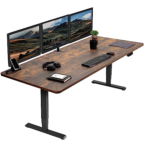 VIVO Electric Height Adjustable 71 x 36 inch Memory Stand Up Desk, Rustic Vintage Brown Table Top, Black Dual Motor Frame, Touch Screen Preset Controller, 2B Series, DESK-KIT-2B7N-36 - 71 x 36 - Vintage Brown Top / Black Frame