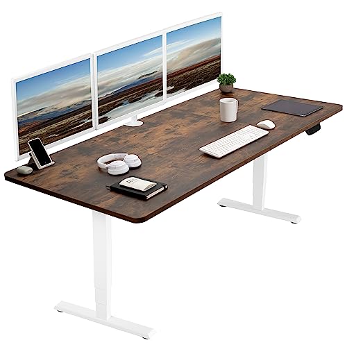 VIVO Electric Height Adjustable 71 x 36 inch Memory Stand Up Desk, Rustic Vintage Brown Table Top, White Dual Motor Frame, Touch Screen Preset Controller, 2B Series, DESK-KIT-2W7N-36 - 71 x 36 - Vintage Brown Top / White Frame