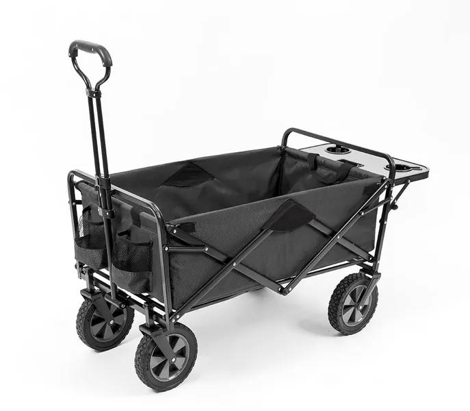 Mac Sports Collapsible Outdoor Utility Wagon with Folding Table and Drink Holders, Gray - Gray