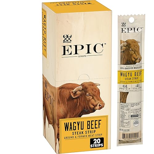 EPIC Wagyu Beef Steak Strips, Grass-Fed, Paleo Friendly, 20 ct, 0.8 oz Strips - Beef - 1 Count (Pack of 20)