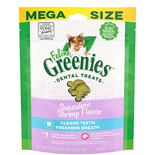 Greenies Feline Adult Natural Dental Care Cat Treats, Succulent Shrimp Flavor, 4.6 oz. Pouch - Succulent Shrimp - 4.6 Ounce (Pack of 1)