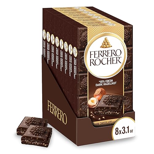 Ferrero Rocher Premium Chocolate Bars, 8 Pack, Dark Chocolate Hazelnut, Luxury Chocolate, Individually Wrapped Holiday Treats, 3.1 oz Each