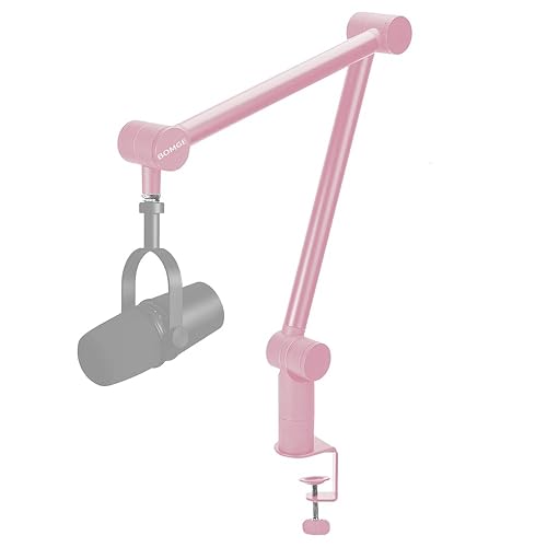 BOMGE Boom Arm Mic Stand - Adjustable Heavy Duty Suspension Boom Scissor Arm Stand with Cable Management Channels, Desk Clamp for Podcasts, Streaming, Gaming, Home Office, Recording (Pink) - Pink