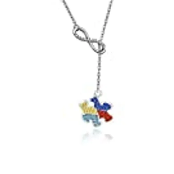 Autism Awareness Jigsaw Necklace Autism Awareness Month Gift Asperger Awareness Jewelry Infinity Y Lariat Necklace For Autism Mom Autism Teacher Autistic Girl