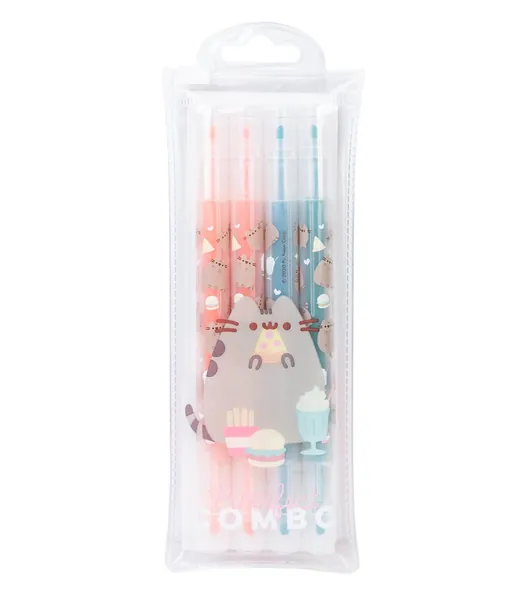 Grupo Erik Official Pusheen Pen Set | Pack of 4 Assorted Colours | Double-Ended | Foodie Collection | Pusheen Highlighter Set, SSGE001