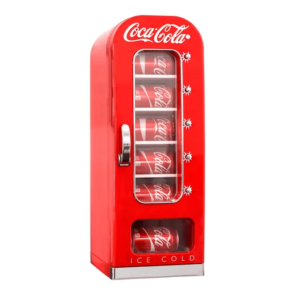 Koolatron Coca-Cola Retro Vending Machine Style 10 Can Mini Fridge with Display Window AC/DC Portable Beverage Cooler for Soft Drink Cans Includes 12V and AC Cords, for Home Office Dorm Cottage,Red