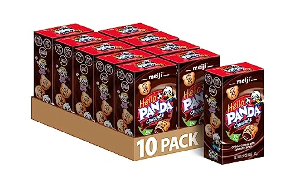 MEIJI Hello Panda Cookies, Chocolate Crème Filled - 2.1 oz, Pack of 10 - Bite Sized Cookies with Fun Panda Sports