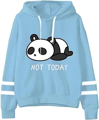 Apvirdy Teen Girls Hoodies Cute Panda Not Today Hooded Sweatshirt Womens Long Sleeve Graphic Pullover Tops - Medium - Blue