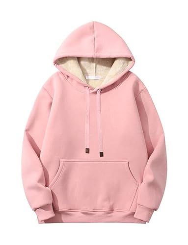 Fenclushy Womens Winter Hoodies Warm Fleece Sherpa Lined Pullover Hooded Sweatshirt - Medium - Pink
