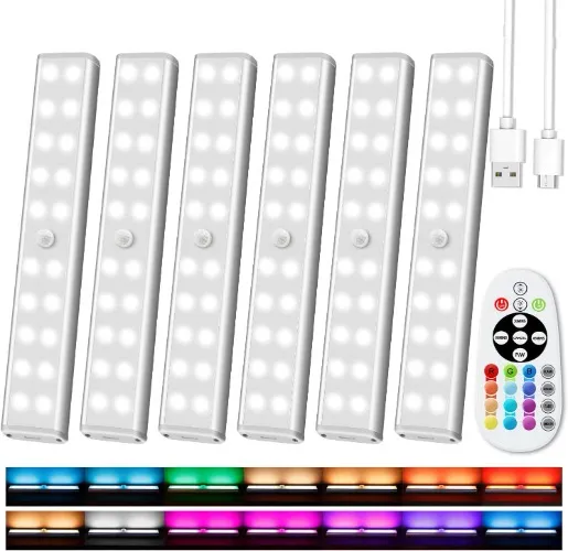 Under Cabinet Lighting Wireless with Remote, 48 LED Rechargeable Under Cabinet Lights , Kitchen Counter Lights Dimmable LED Closet Lights RGB Bar for Shelf, Car , Hallway, 15 Color Changing, 6 Pack - - Amazon.com
