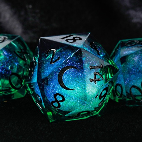 Green Liquid Core Resin Moon DnD D&D Dice Set | D6 x 3