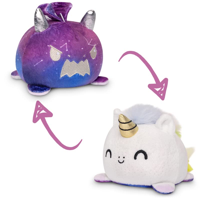 TeeTurtle | The Original Reversible Unicorn + Dragon Plushie | Patented Design | White + Galactic | Happy + Angry | Show Your Mood Without Saying a Word!