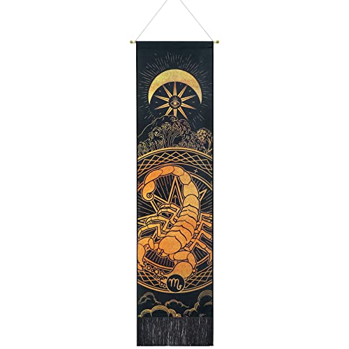 Livole Scorpio Tapestry Sun Moon Tapestry Zodiac Tarot Tapestry Constellation Scorpio Tapestry Hippie Wave Tapestry Wall Hanging for Room (Scorpio, 12.8 x 51.2 inches) - Scorpio - 12.8 in x 51.2 in