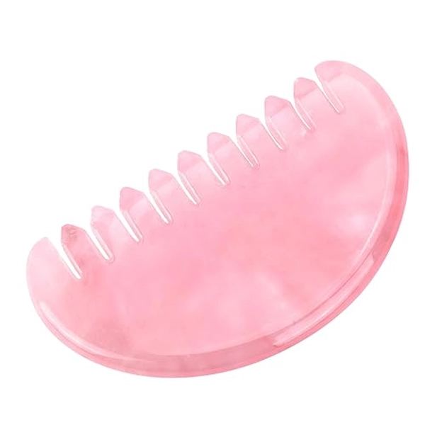 ideayard Gua Sha Comb for Women Head Scalp Massage Tool Hand Made Rose Quartz Comb Polished Round Tooth Point Massager Therapy Tool for Gift